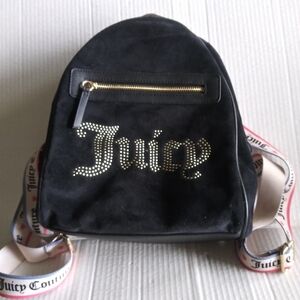 Juicy Couture Black Suede Backpack with Rhinestone Logo